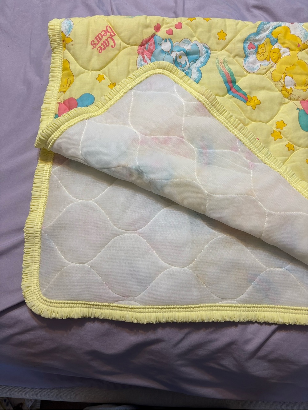 Care Bears Yellow Quilted Baby Blanket - Cute Hearts & Rainbows - Picture 2 of 2